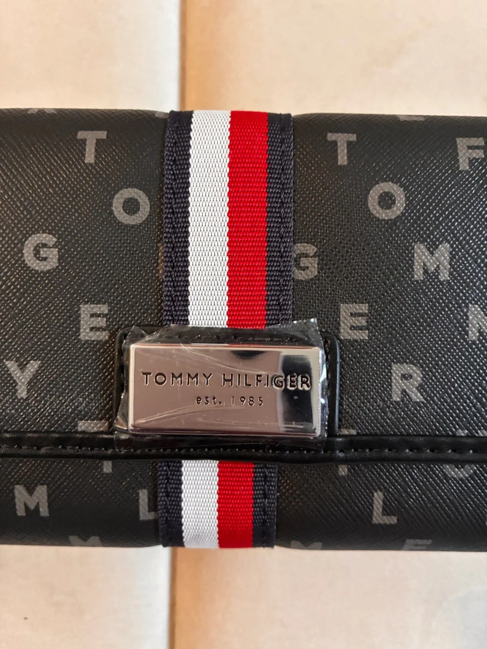 Tommy Hilfiger Black Logo Continental Wallet with Signature Stripe